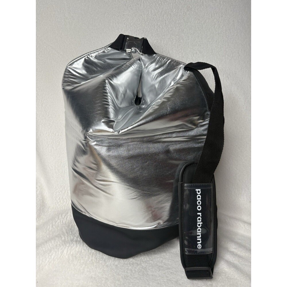Paco Rabanne Travel Bag Men's OS 48 Hour Silver Metallic Barrel Bag Backpack